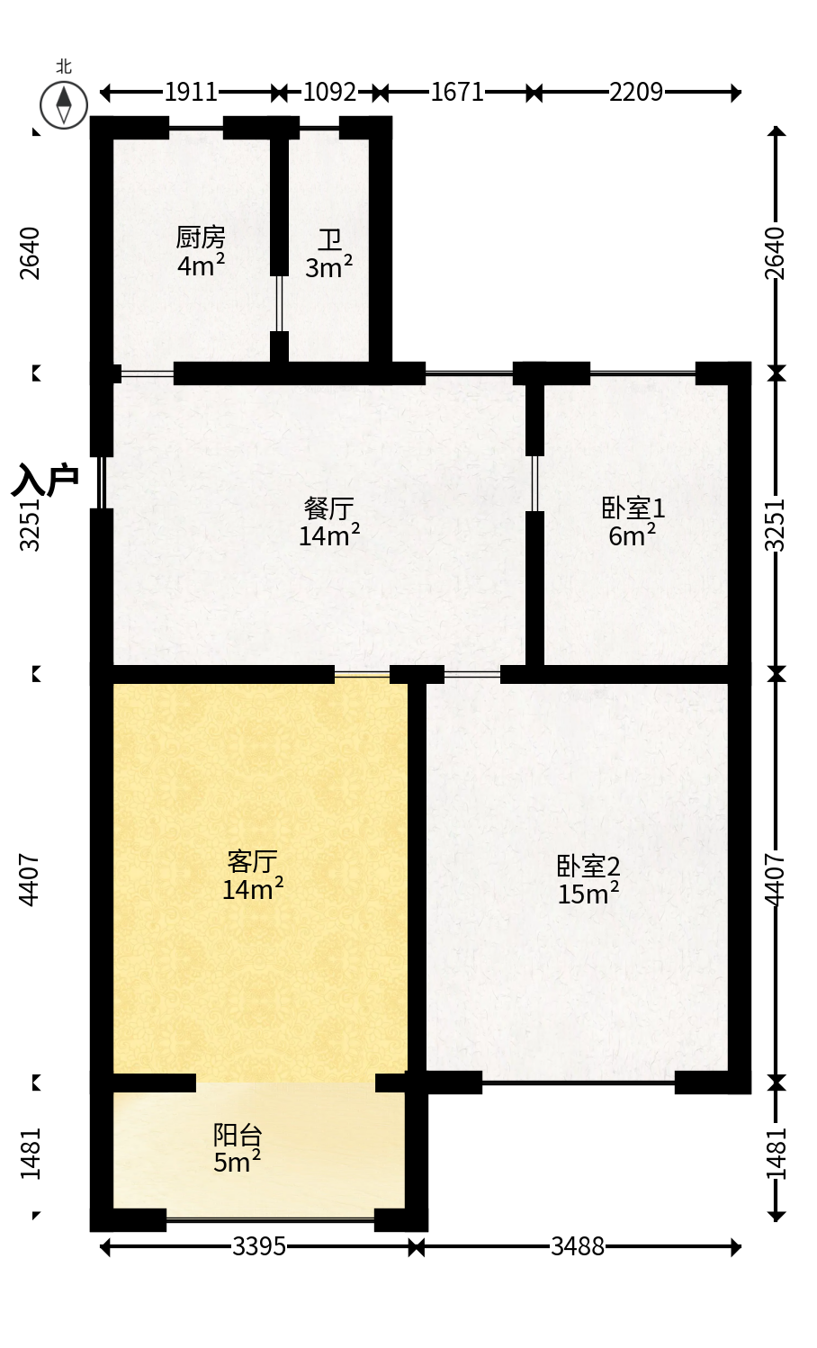 红花坡社区  3室2厅1卫   35.00万户型图