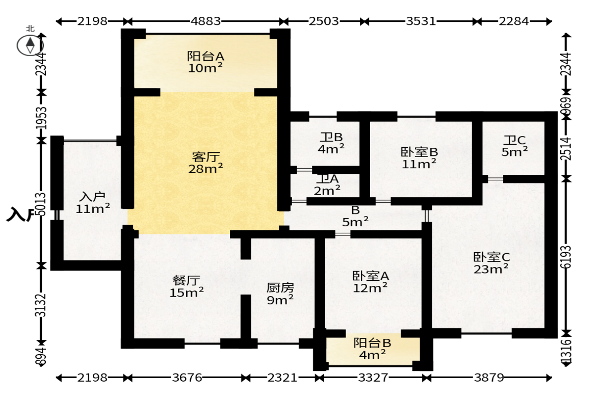 磊鑫嘉苑（地质局单位房）  3室2厅2卫   120.00万户型图
