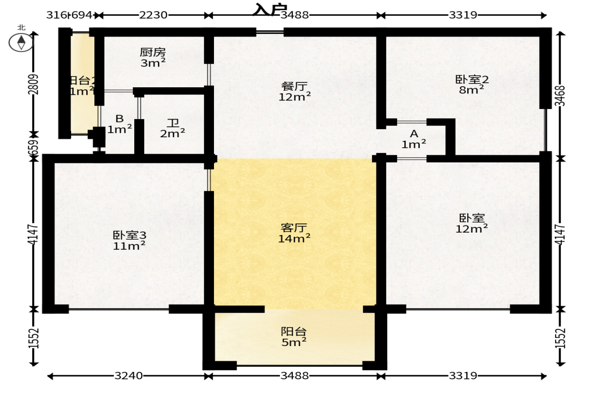 南枫时光  3室2厅1卫   85.00万户型图