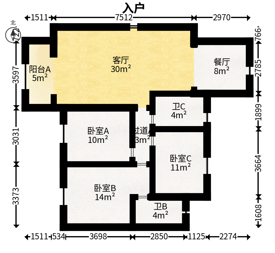 伊景园滨河苑  3室2厅2卫   106.00万户型图