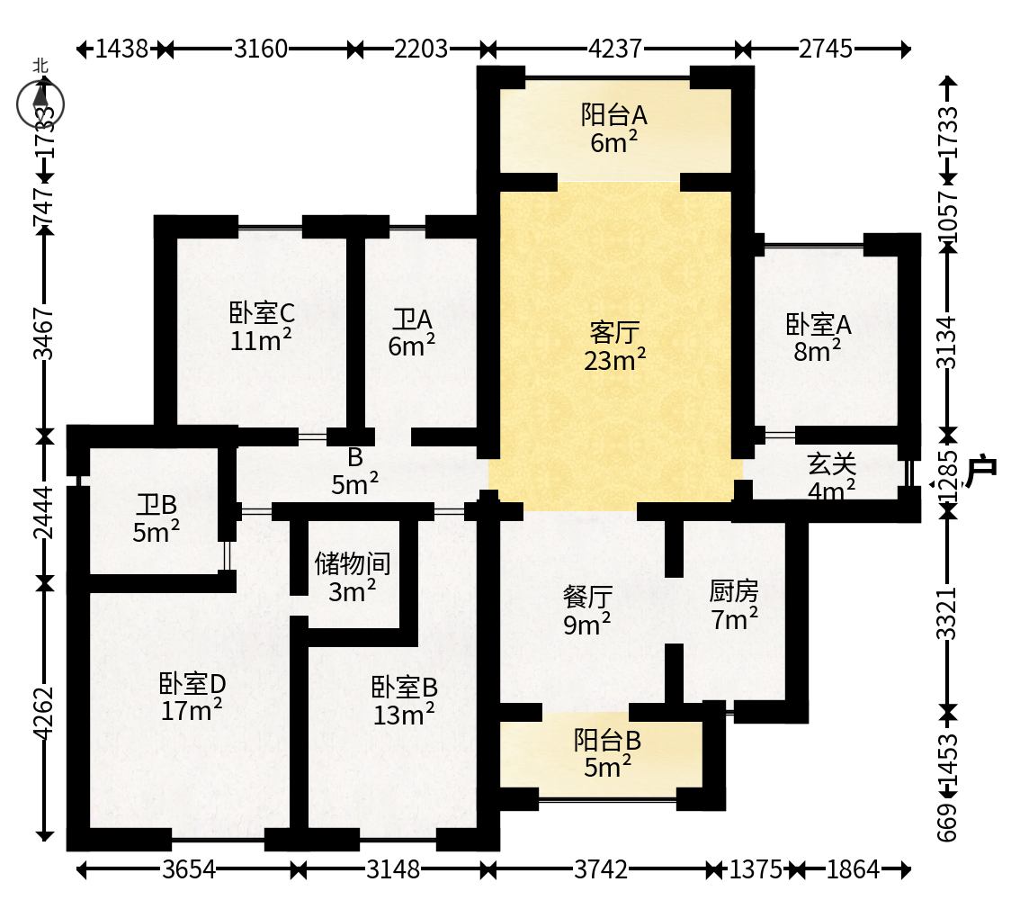 绿地V岛  4室2厅2卫   175.00万户型图