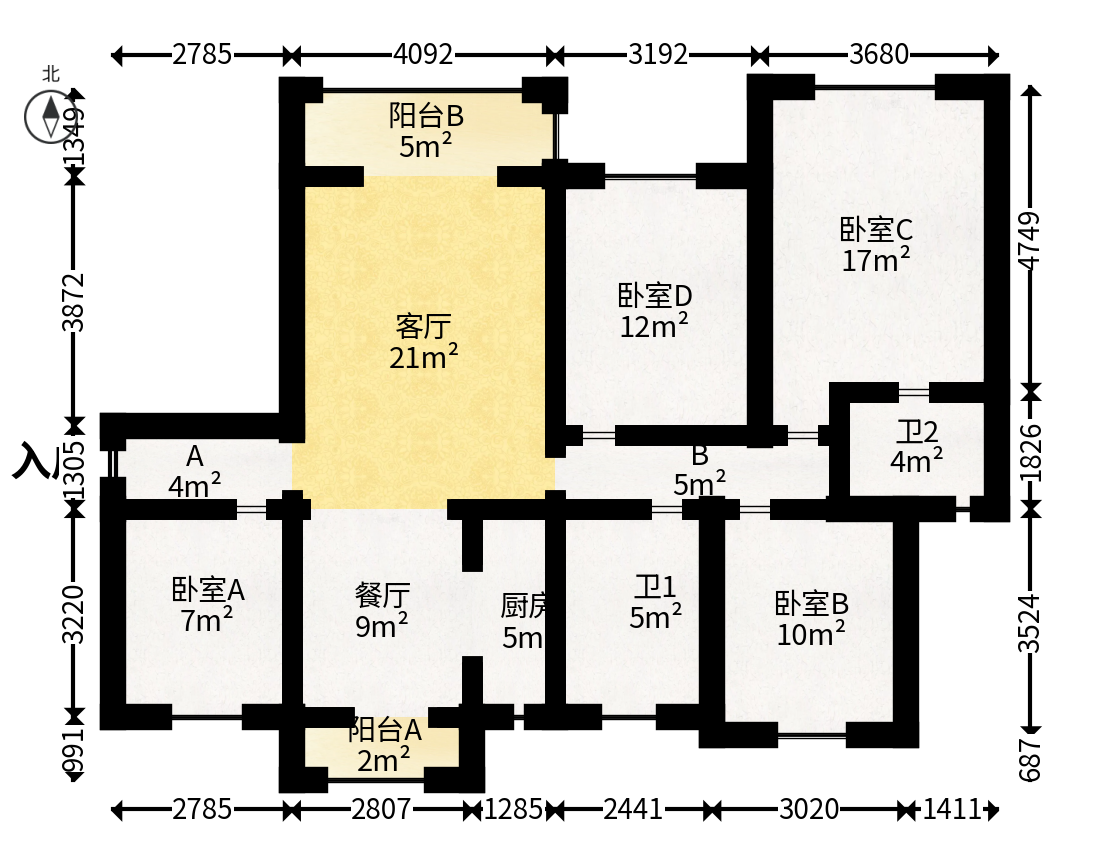 绿地长沙城际空间站（绿地新里佳苑）  4室2厅2卫   155.00万户型图