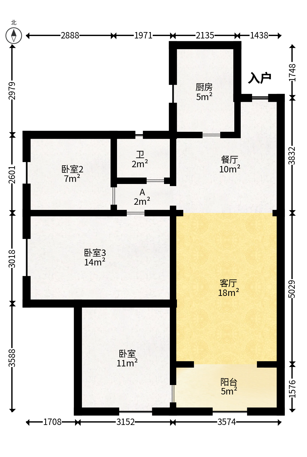 金科世界城  3室2厅1卫   70.00万户型图