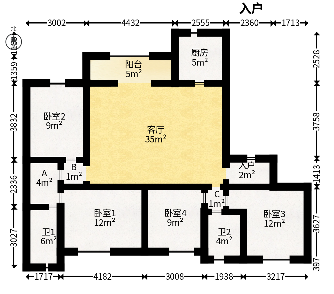 阳光城尚东湾愉景苑  1室2厅2卫   150.00万户型图