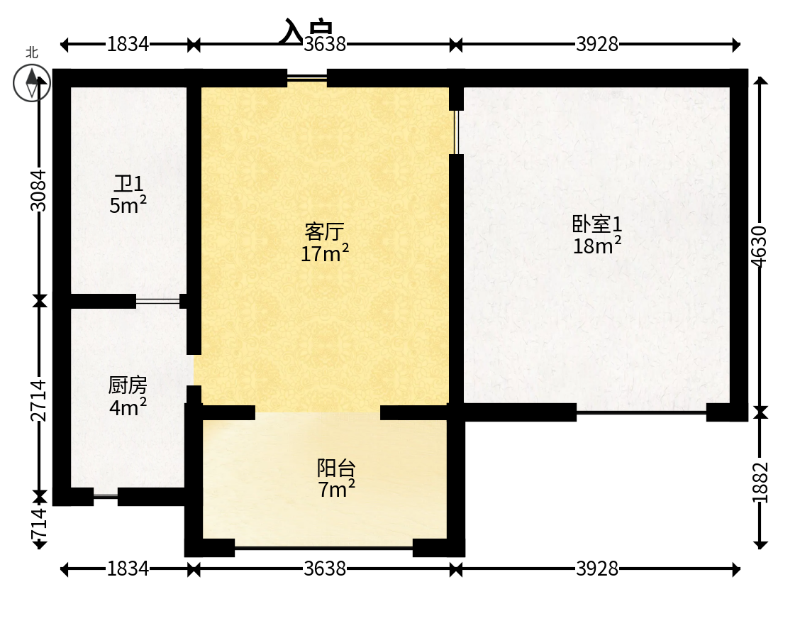 绿城桂花城  1室1厅1卫   72.00万户型图