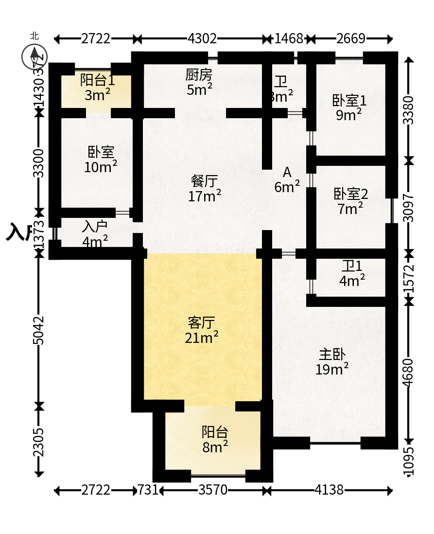 碧桂园翘楚棠  4室2厅2卫   128.00万户型图