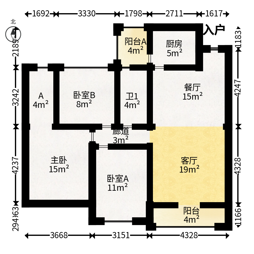 枫华府第  3室2厅2卫   70.00万户型图
