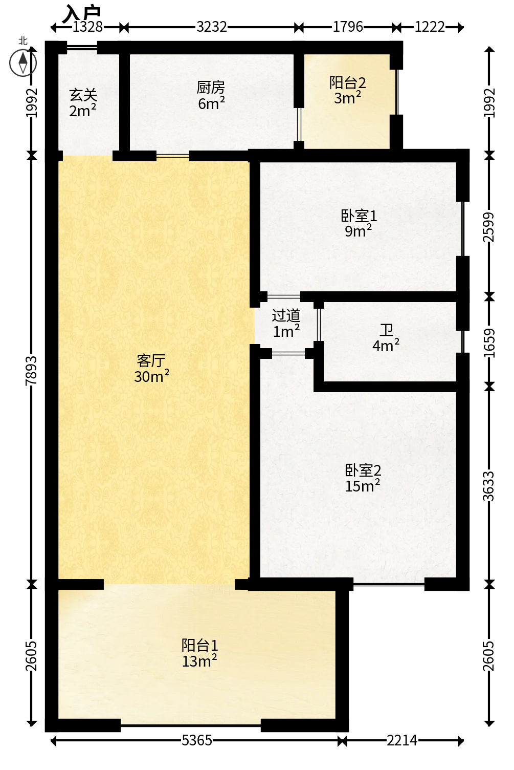 时代倾城三期  2室2厅1卫   58.00万户型图