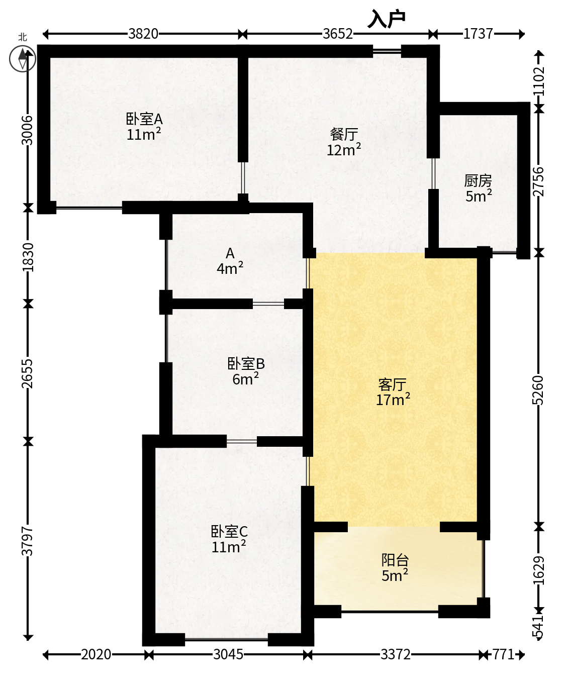 金地铂悦  3室2厅1卫   95.00万户型图