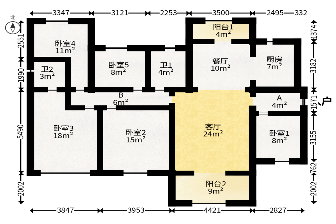 保利大都汇一期、二期  5室2厅2卫   198.00万户型图