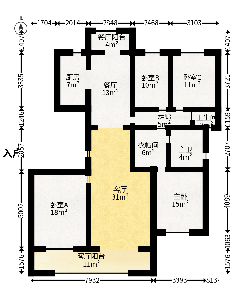 北辰中央公园辰玺洋房区  4室2厅2卫   218.00万户型图