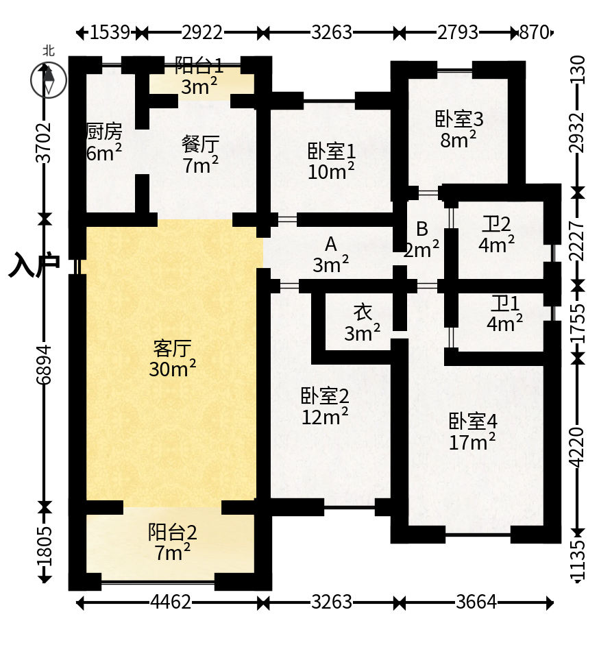 阳光城尚东湾愉景苑  4室2厅2卫   128.00万户型图