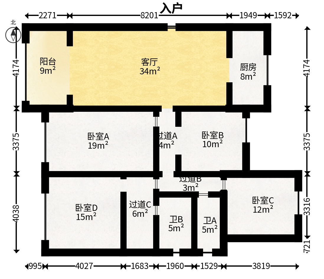 万科魅力之城锋镜里  4室2厅2卫   180.00万户型图
