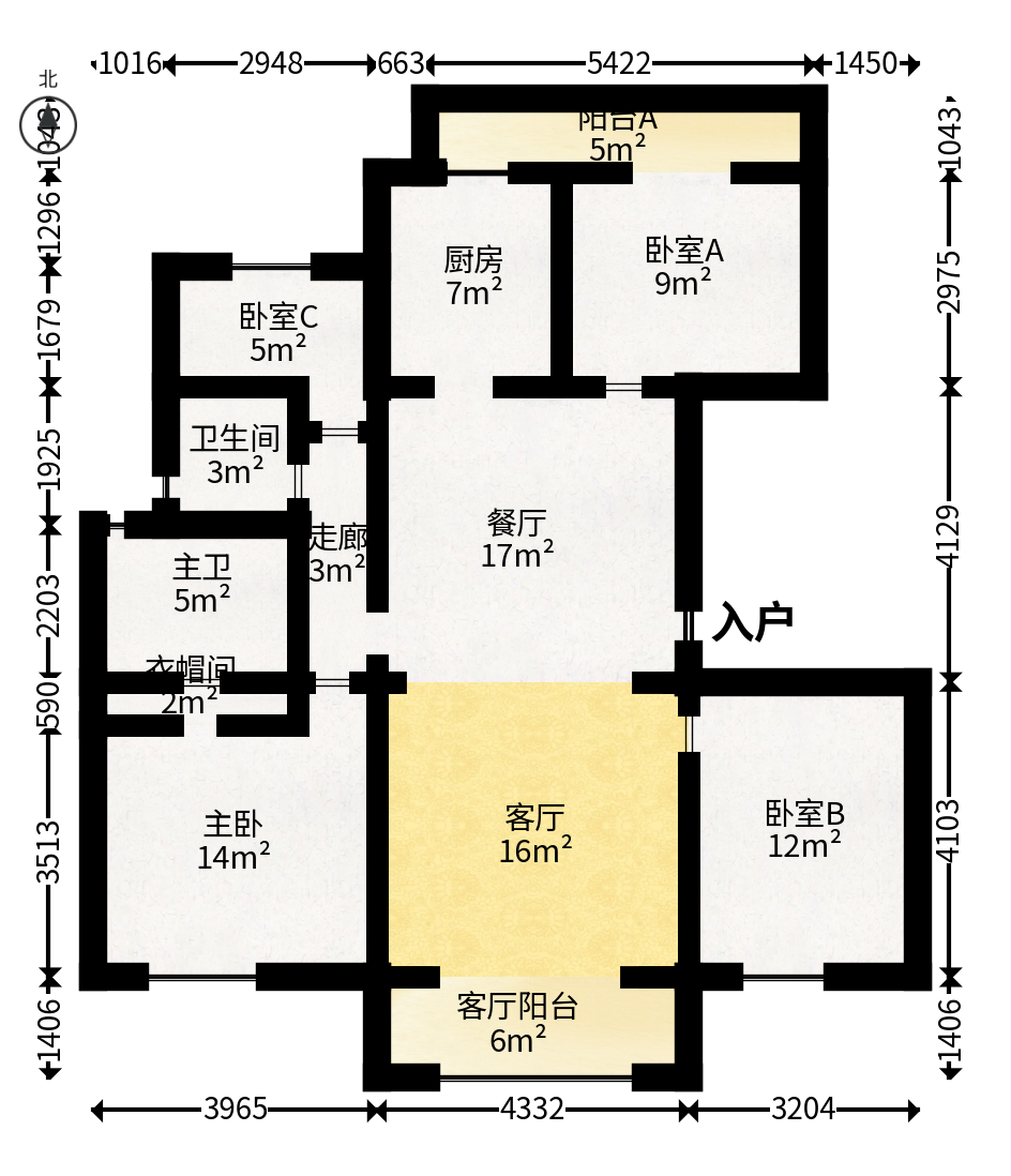 和泓融成府  3室2厅2卫   110.00万户型图