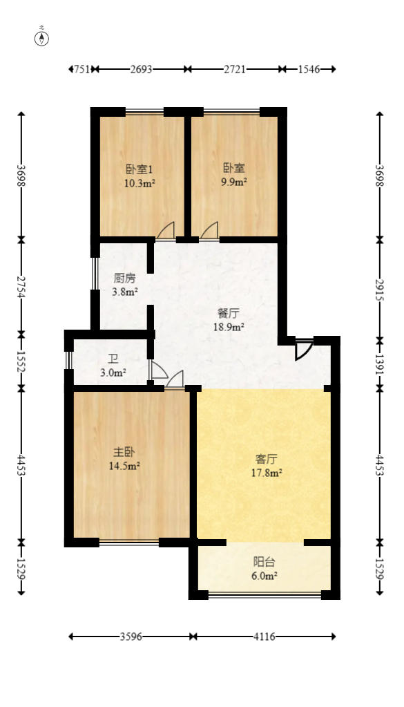 湘瑞家园  3室2厅1卫   37.00万户型图