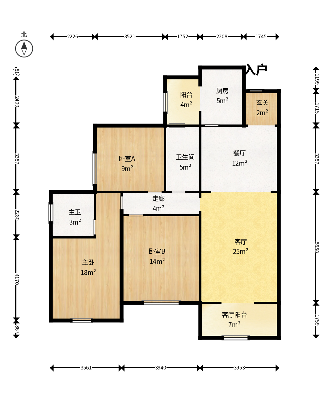 北辰中央公园E区  3室2厅2卫   125.00万户型图