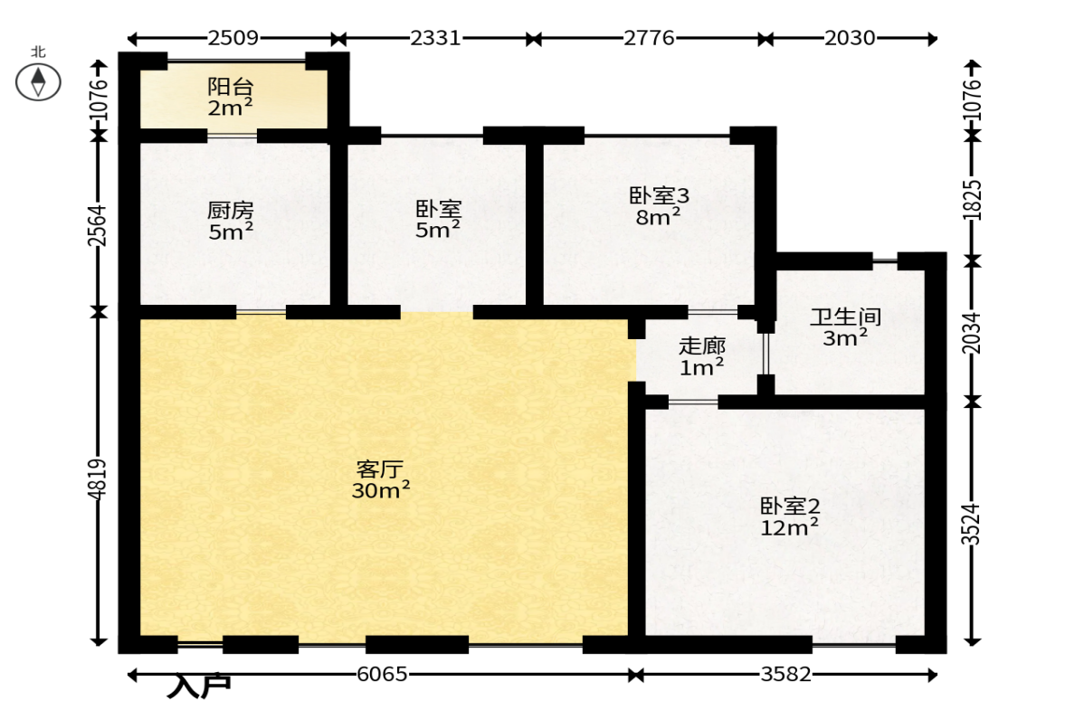 中国铁建国际城一期  3室2厅1卫   68.80万户型图