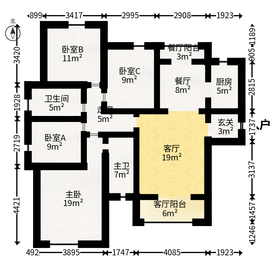 北辰中央公园C区  4室2厅2卫   126.00万户型图