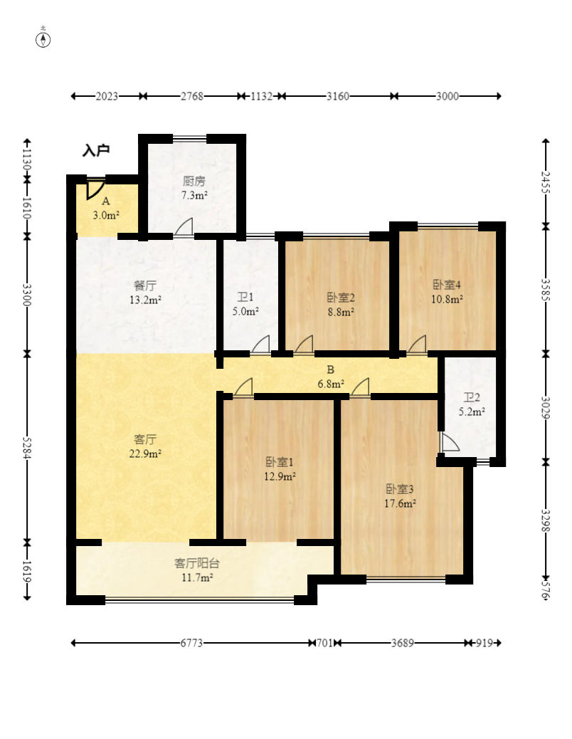 龙湖春江天曜一期  4室2厅2卫   230.00万户型图