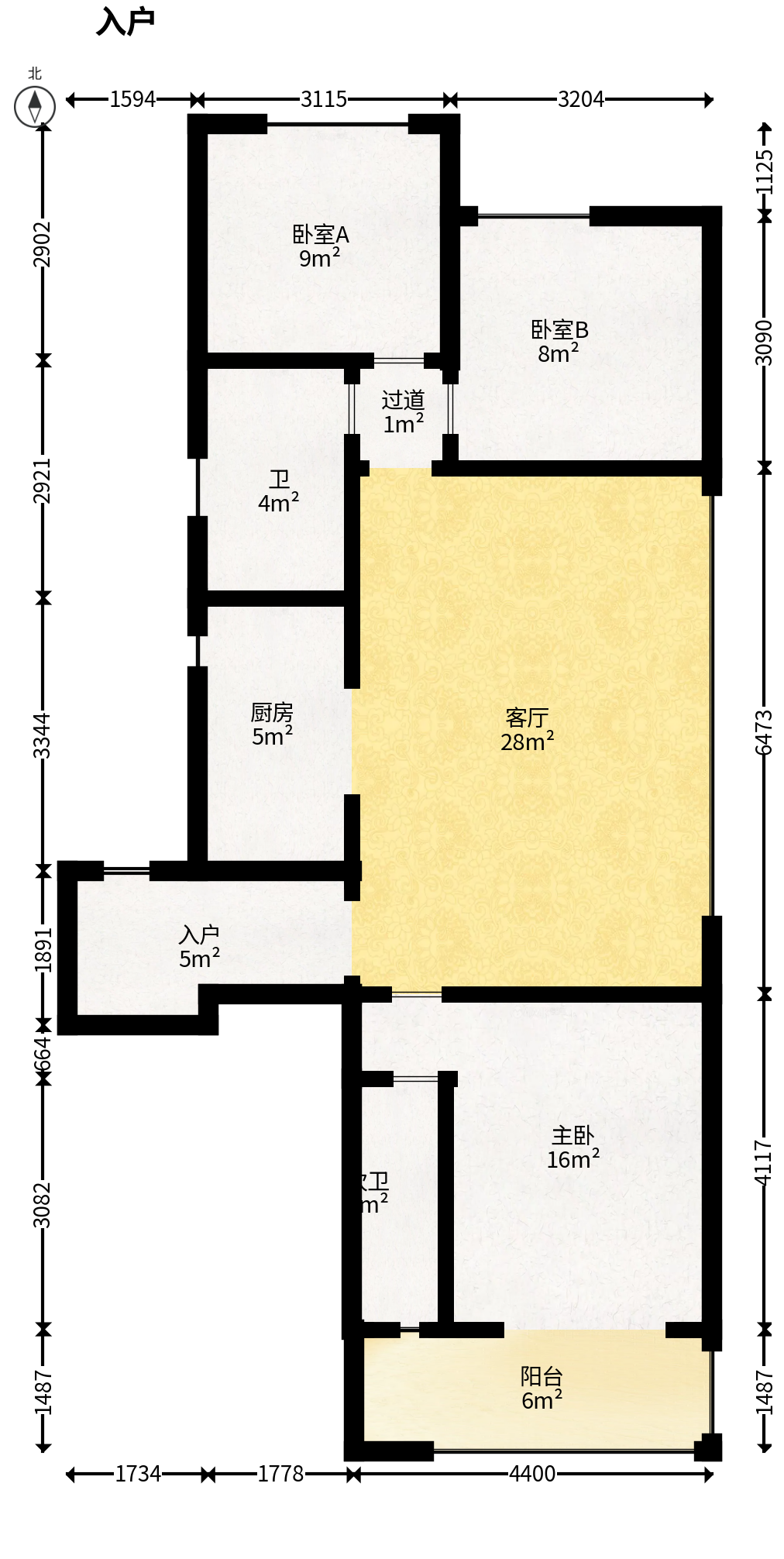 东原麓印长江A区  4室2厅2卫   125.80万户型图