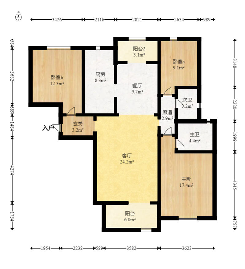 旭辉御府  3室2厅2卫    120.0万户型图