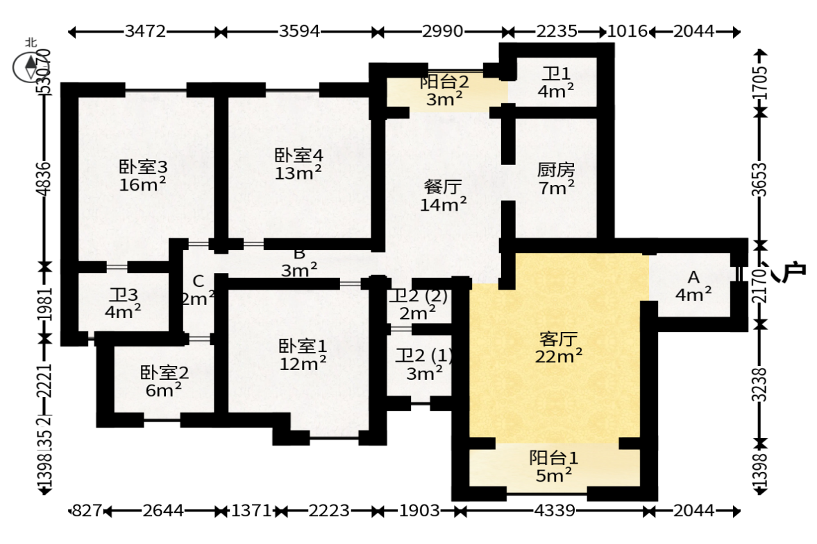 芒果天地(芒果雅苑)  4室2厅1卫   138.80万户型图