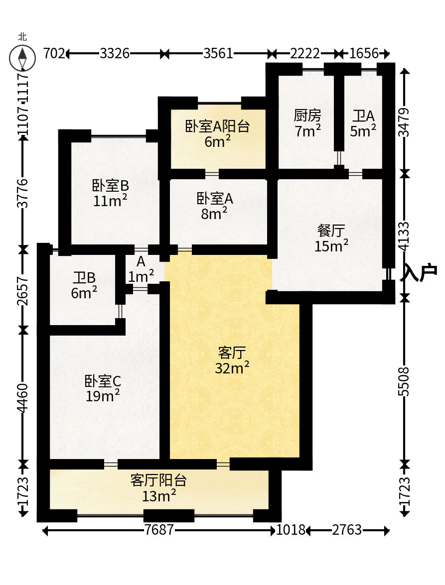 八方小区B区  3室2厅2卫   560.00万户型图