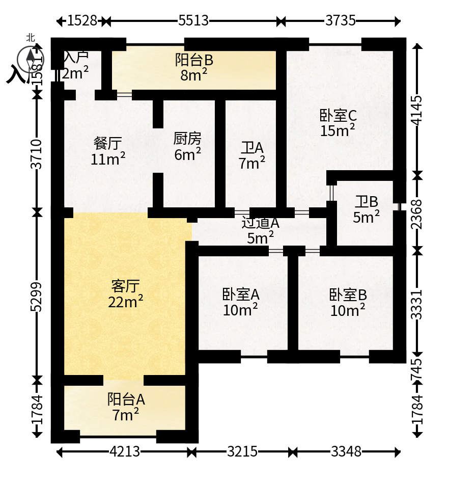 星发东宸花园  3室2厅2卫   72.80万户型图
