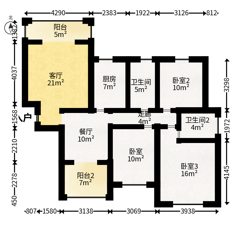 佳美紫郡  3室2厅2卫   75.00万户型图