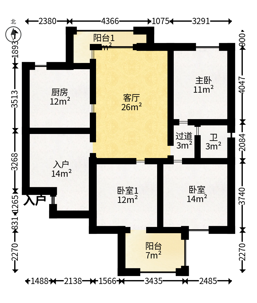 华天新城  3室2厅2卫   158.00万户型图