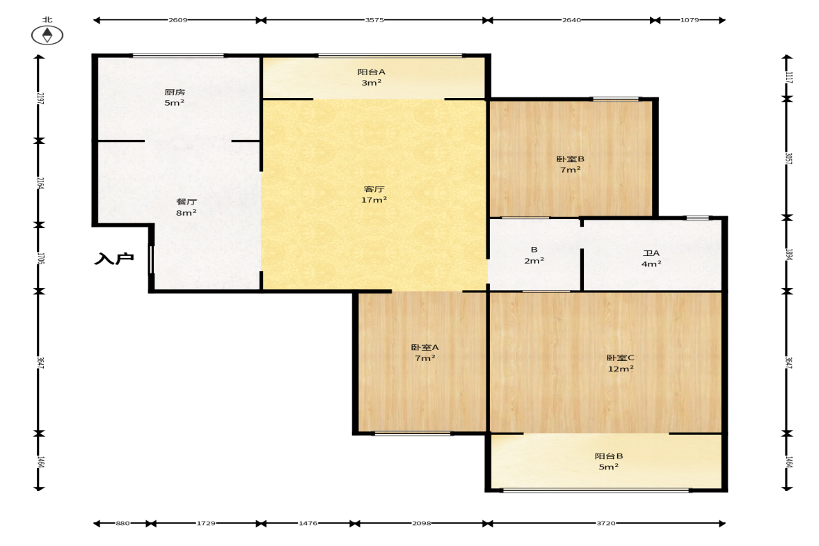 五矿万境水岸一期（万境水岸嘉苑）  3室2厅1卫    95.0万户型图