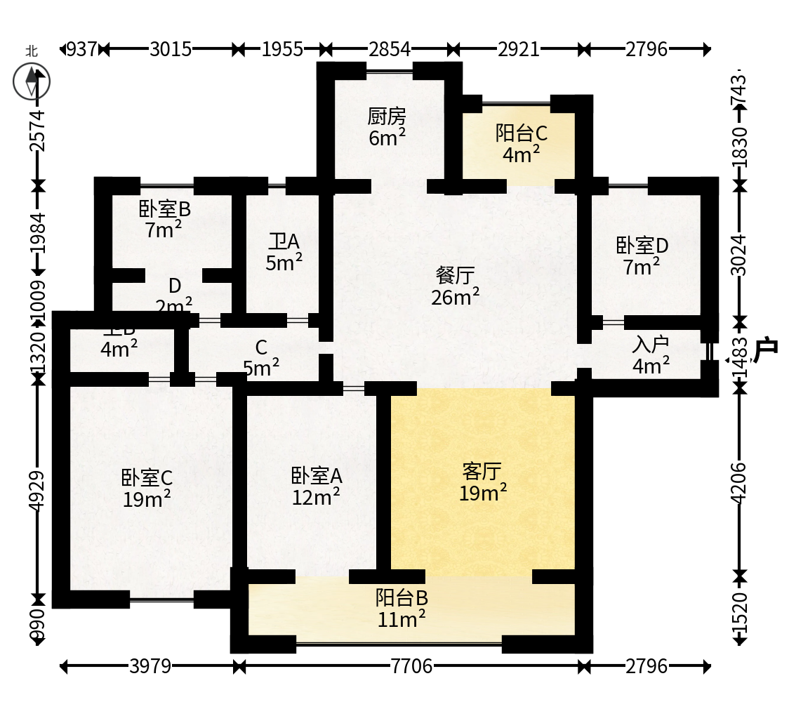 中海星樾府  4室2厅2卫   215.00万户型图