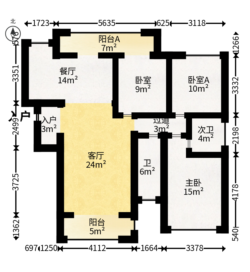 长龙湾  3室2厅2卫   68.00万户型图