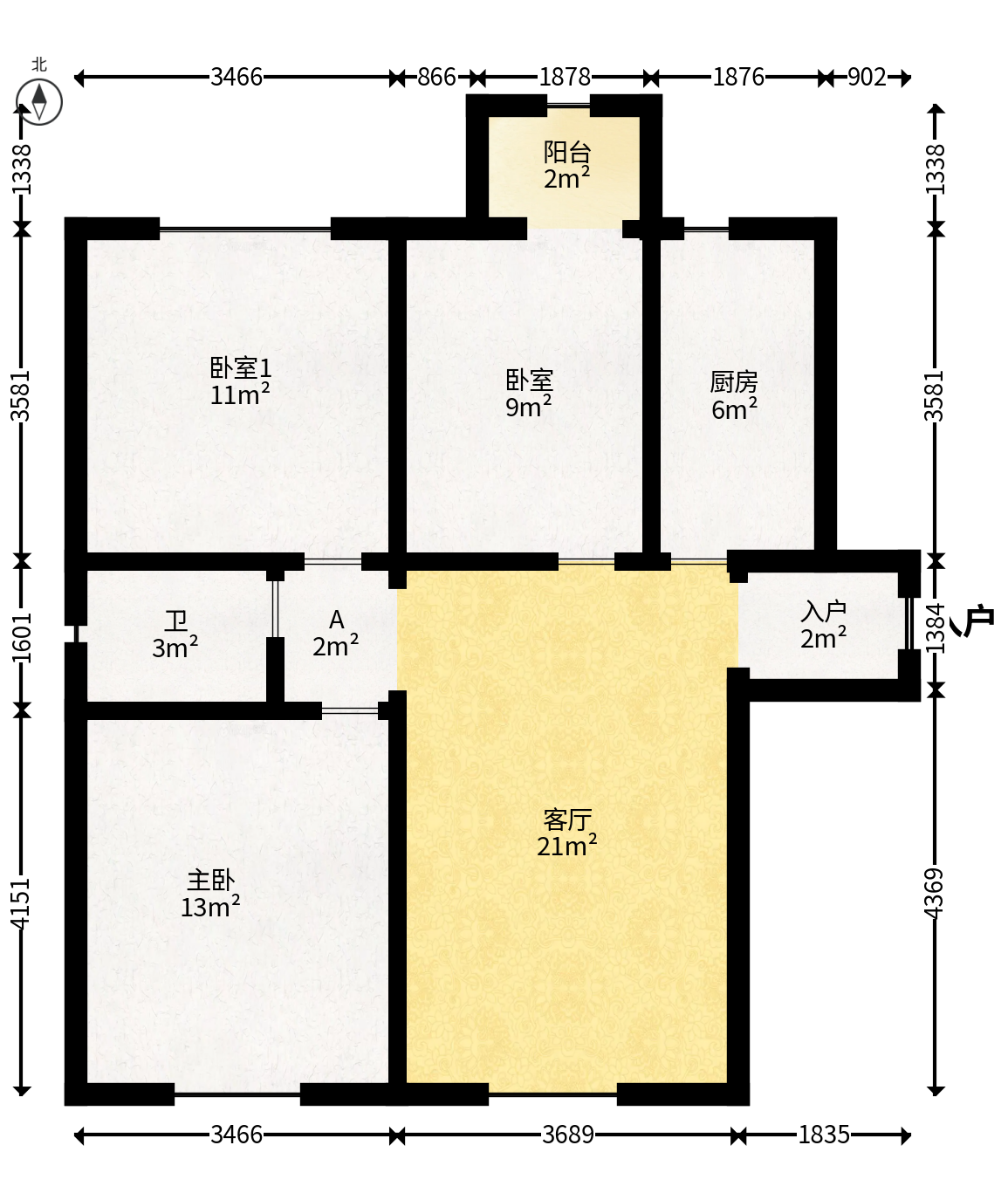 荣盛花语城  3室2厅1卫   61.80万户型图