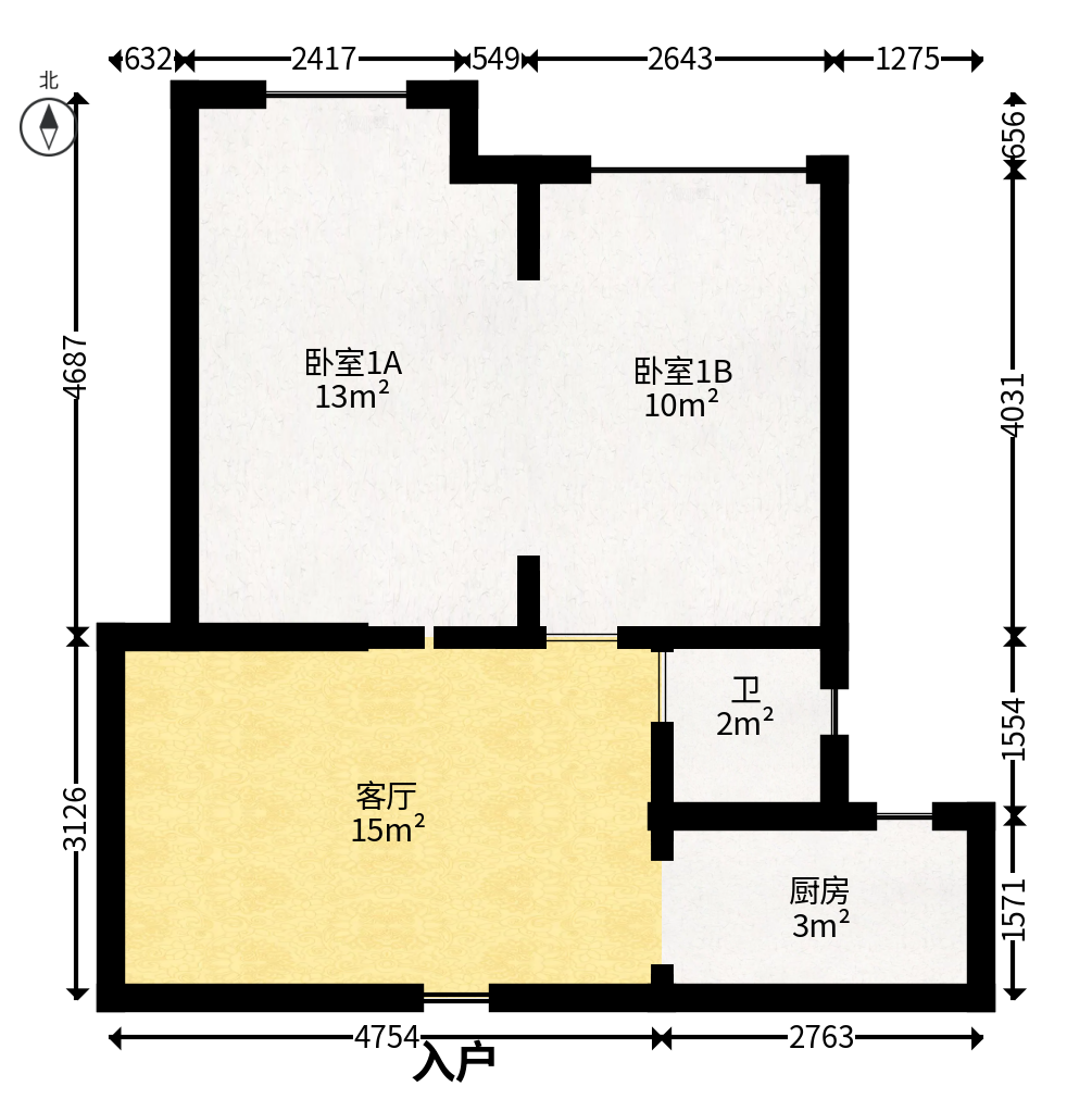 山水华景  1室1厅1卫   49.00万户型图