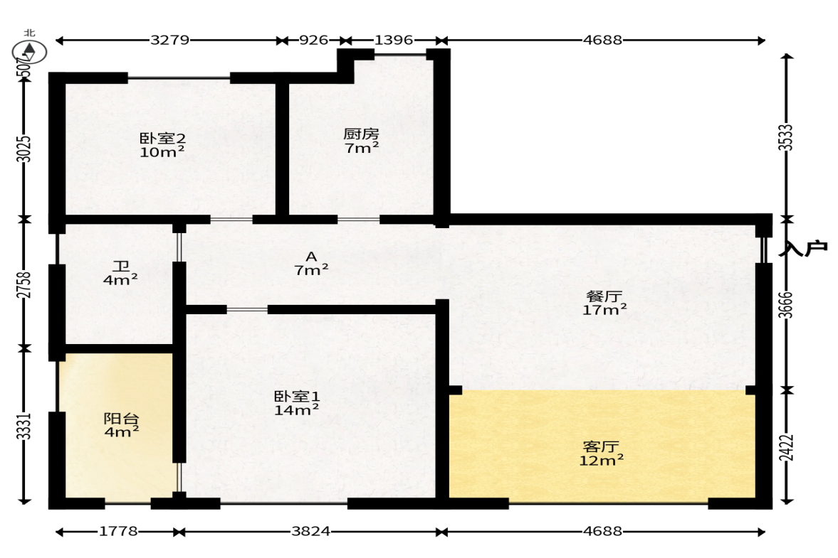 标志浪漫满屋（枫景公寓）  1室2厅1卫   65.00万户型图