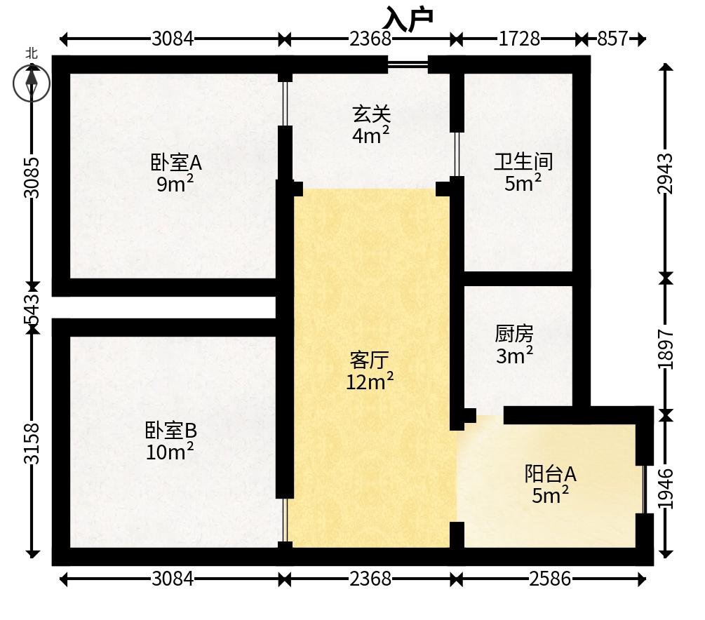 摩天一号  2室2厅1卫   47.00万户型图
