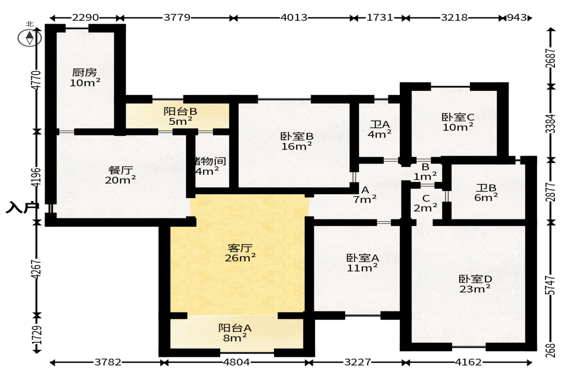 恒大雅苑  1室2厅2卫   228.00万户型图