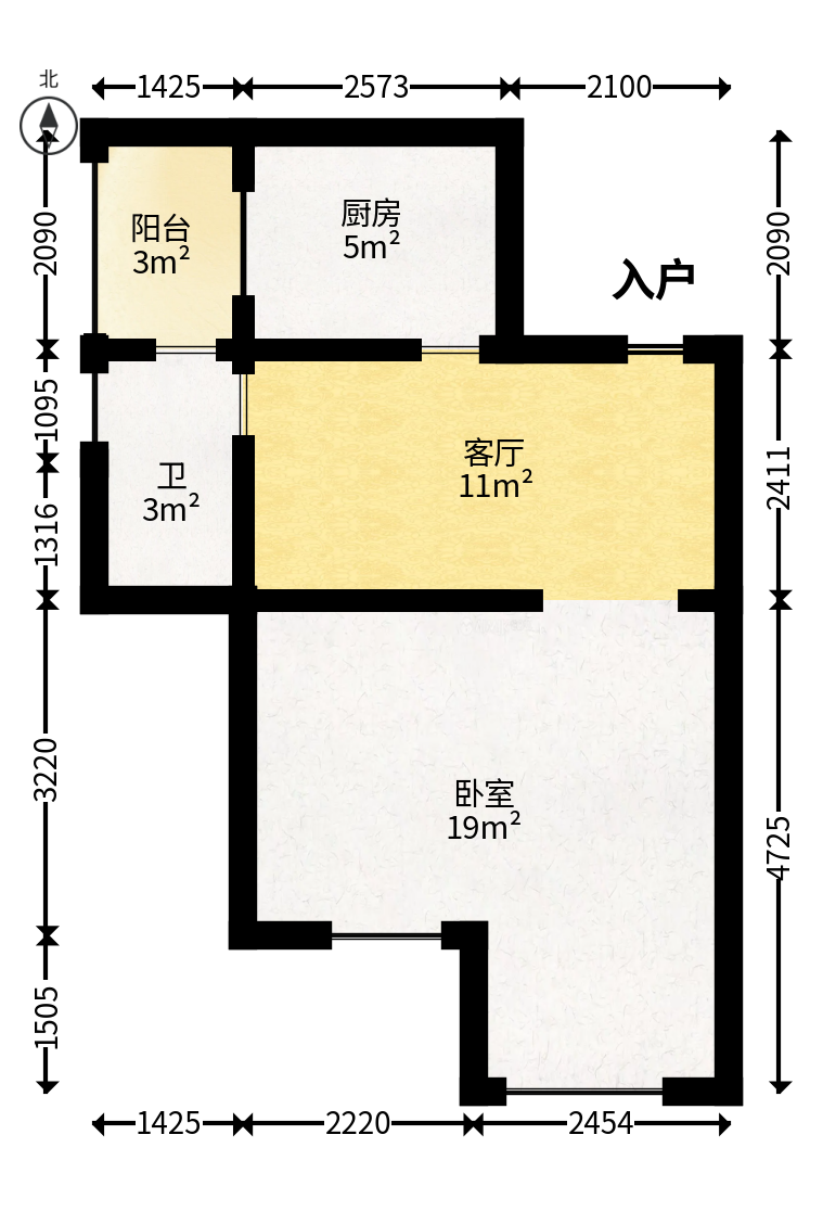 翡翠华庭  1室1厅1卫   38.00万户型图