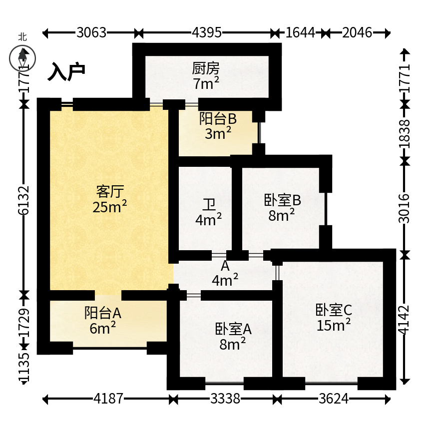 恒大雅苑  3室2厅1卫   87.00万户型图