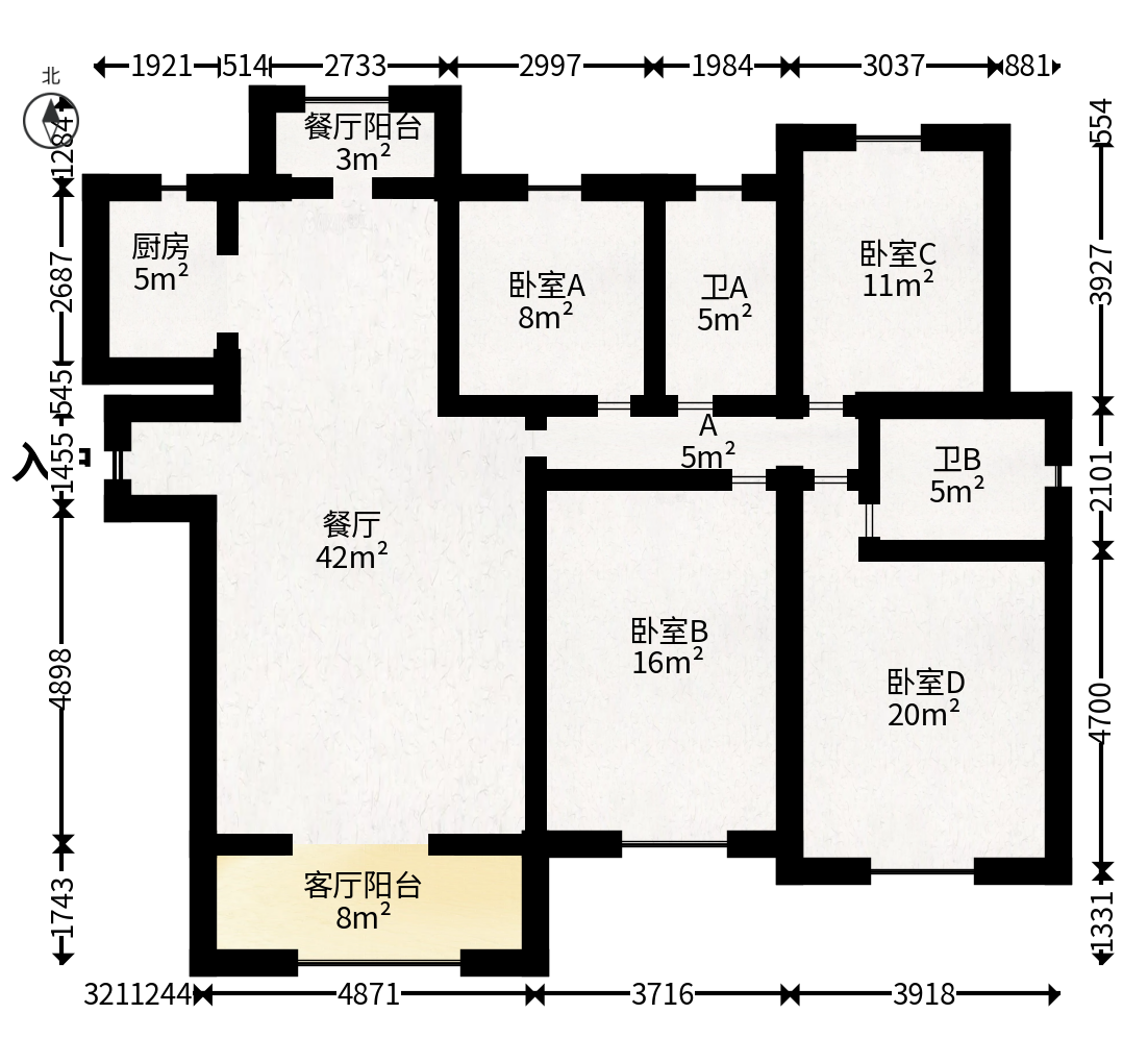 阳光丽城  4室2厅2卫   195.00万户型图