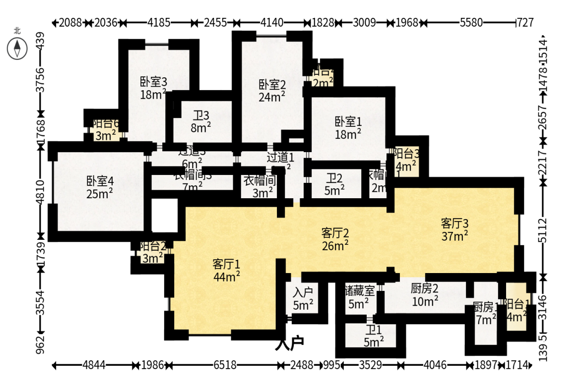 北辰三角洲D3区  4室3厅4卫    460.0万户型图