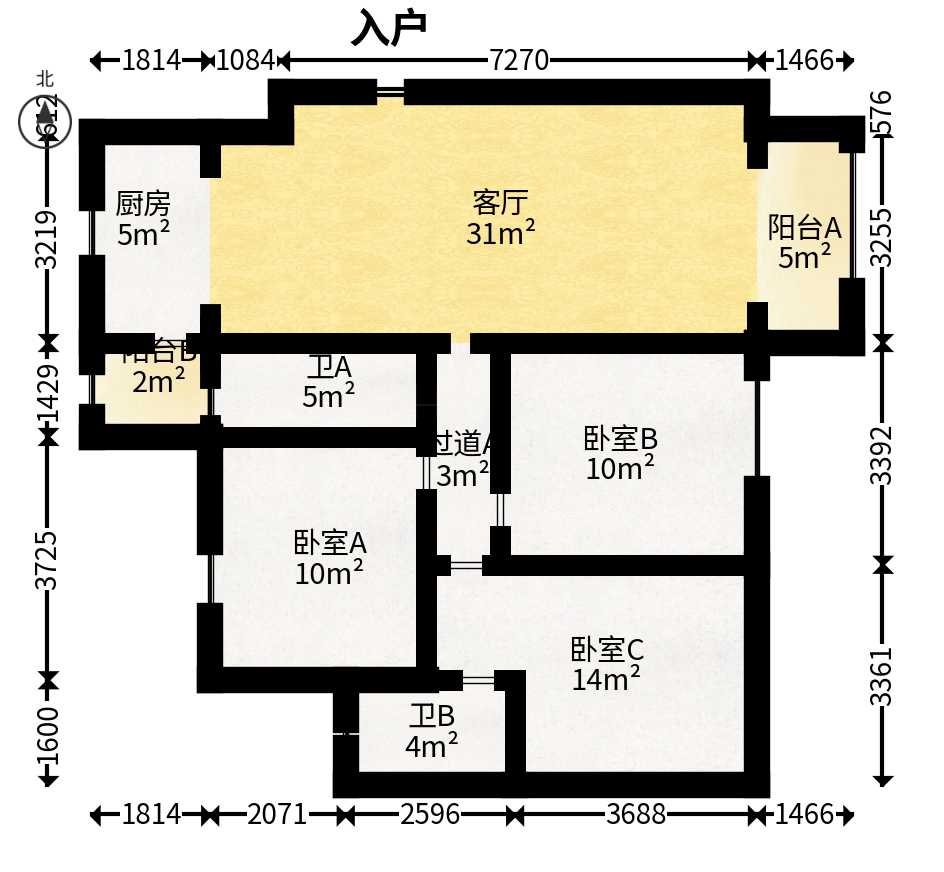 伊景园滨河苑  3室2厅2卫   88.00万户型图