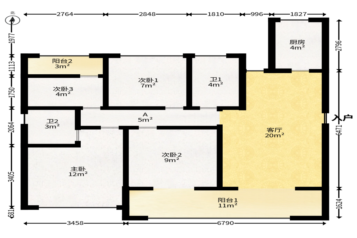兴进珺府  4室2厅2卫   109.00万户型图