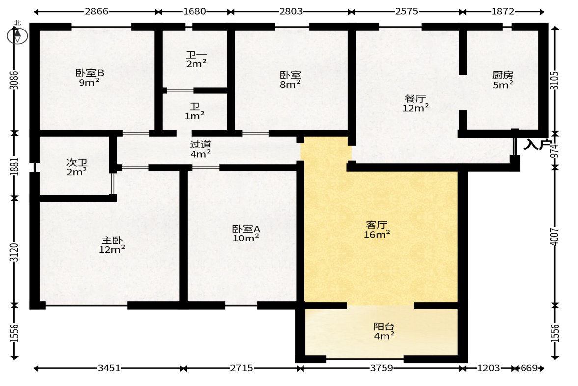 华润置地广场二期  4室2厅2卫   132.00万户型图