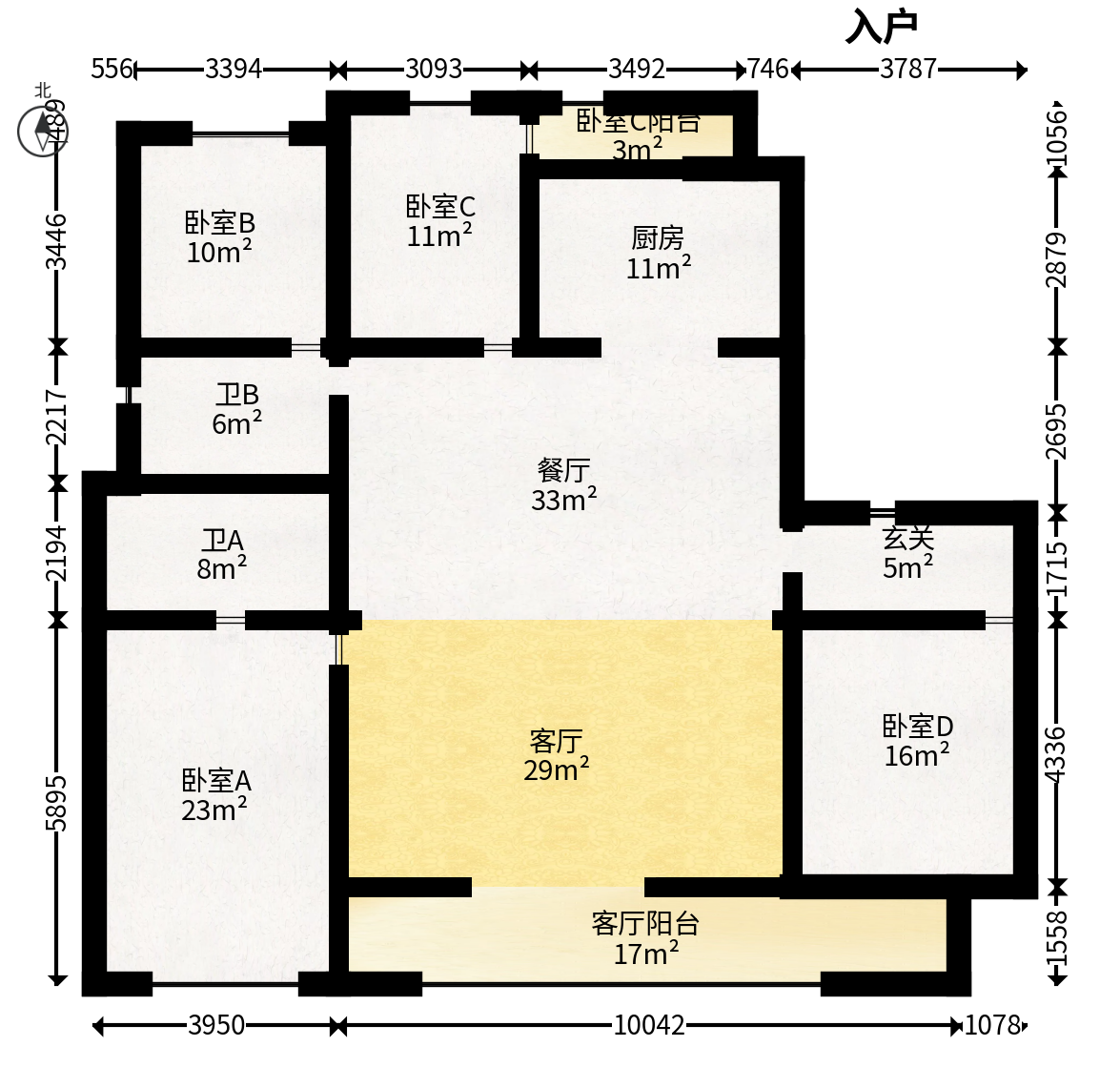 招商蛇口滨江境  4室2厅2卫   448.00万户型图