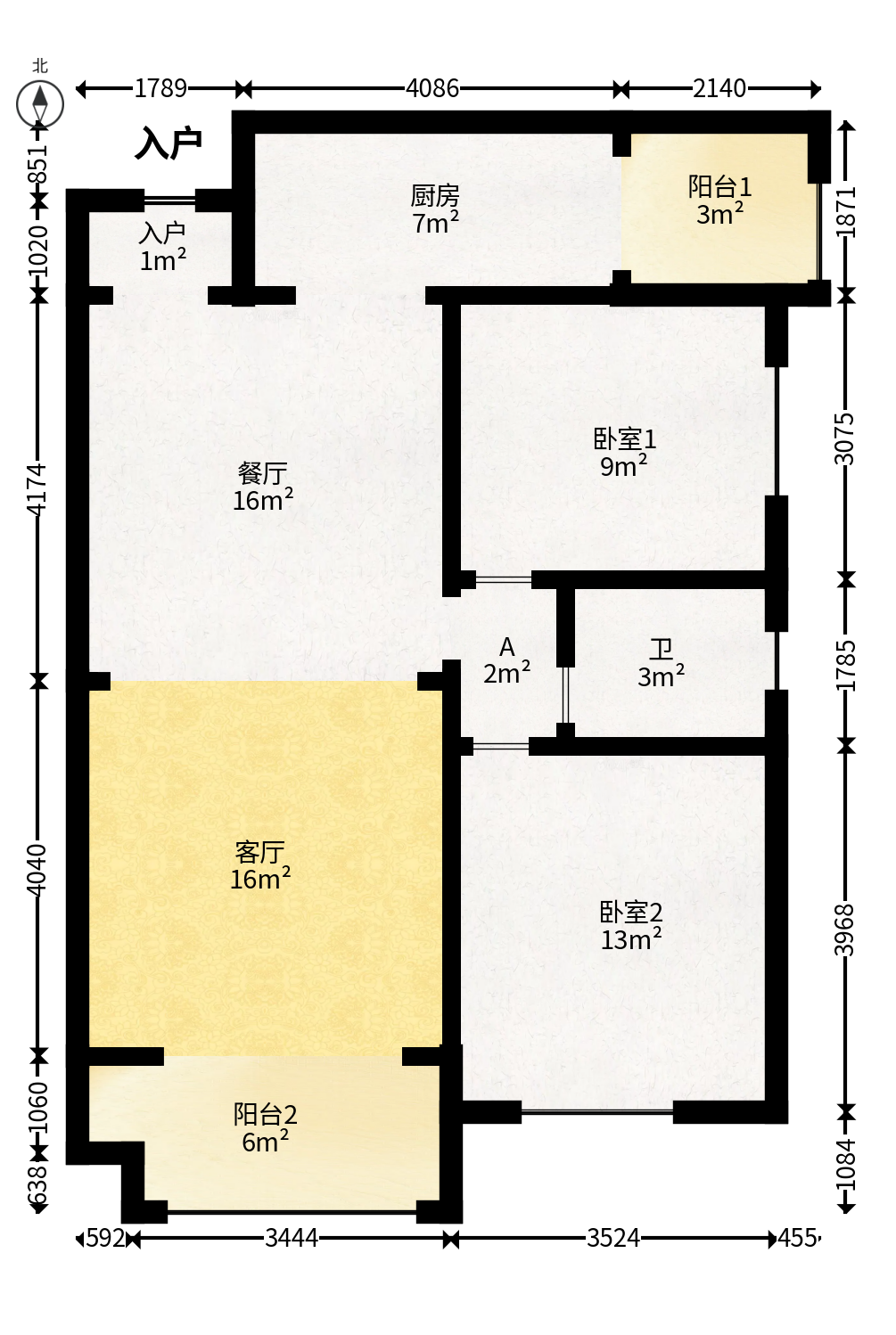 长房白沙湾  2室2厅1卫   110.00万户型图