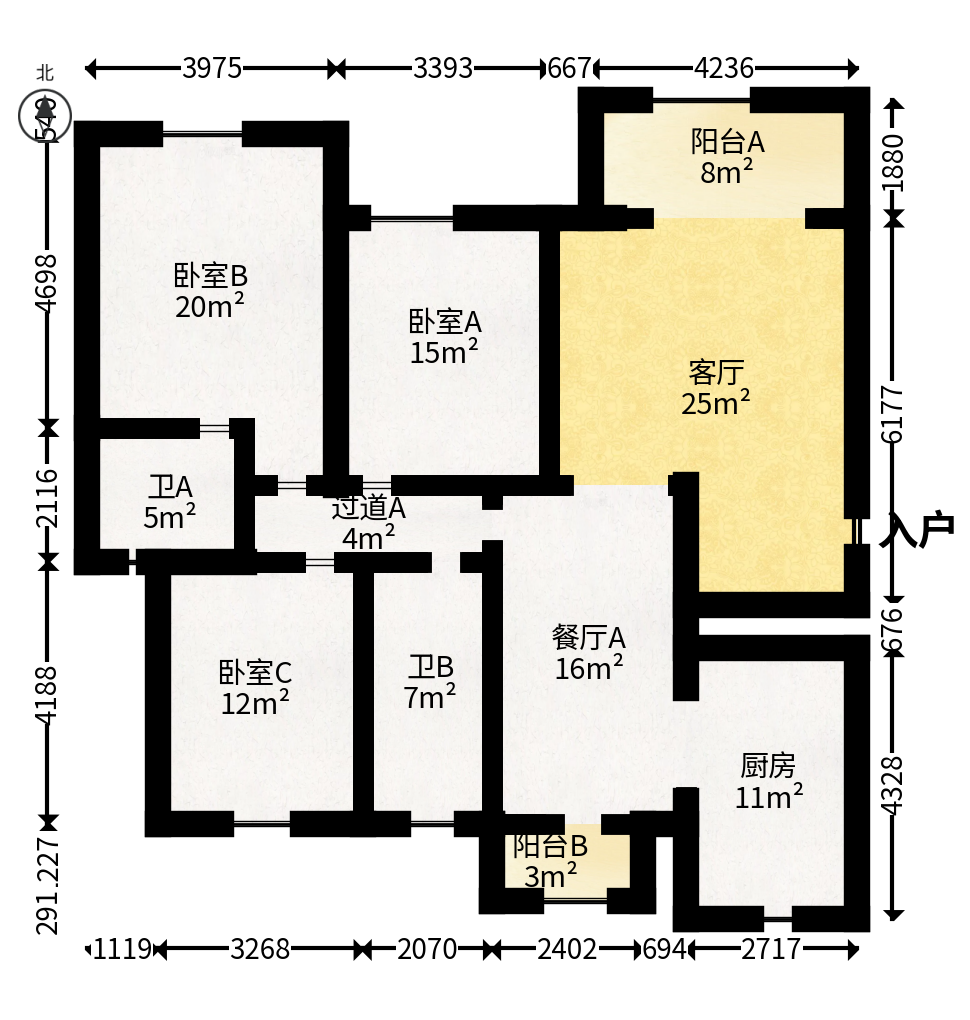 金质嘉苑  3室2厅2卫   95.00万户型图