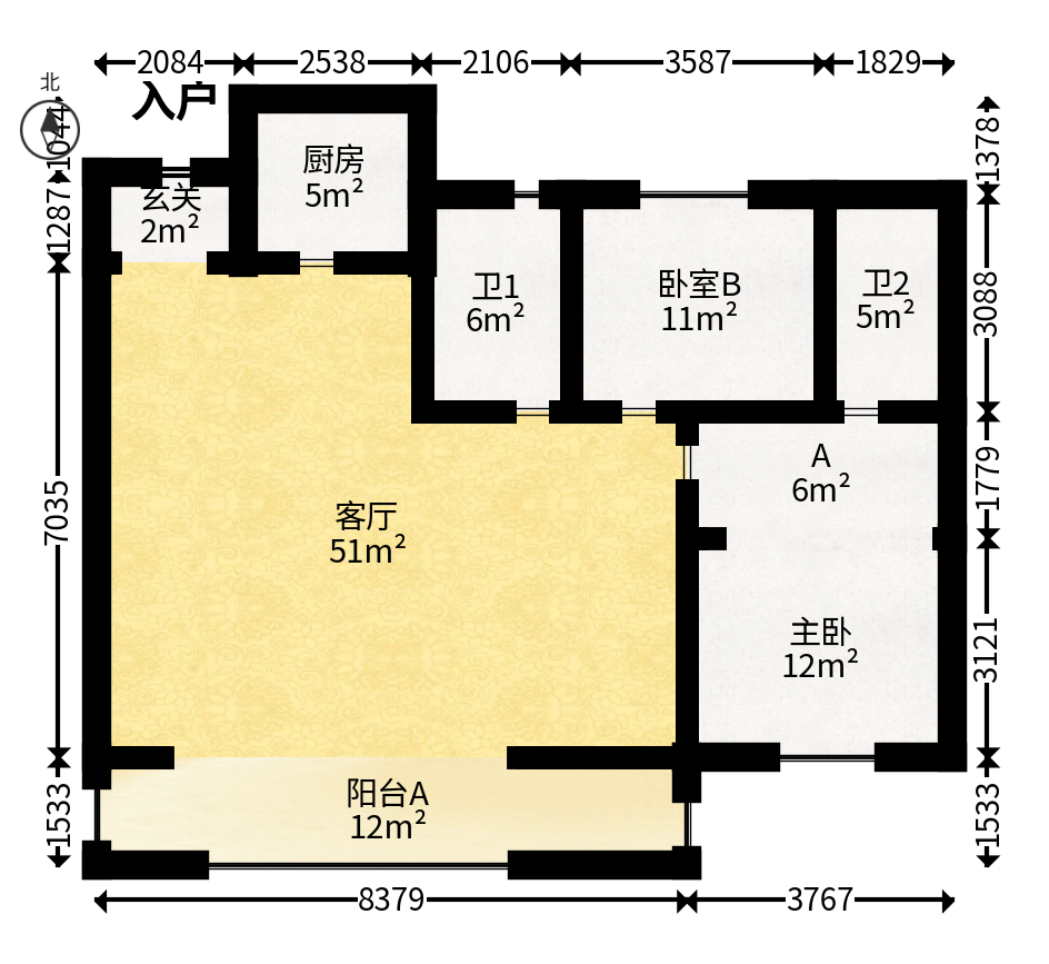 金茂长沙国际社区  3室2厅1卫   128.00万户型图