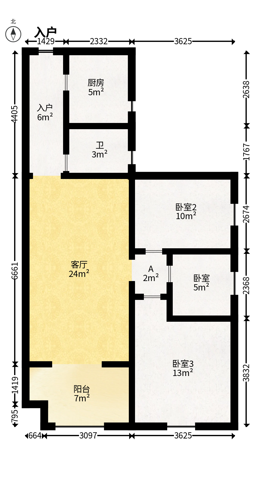 麓谷小镇  3室2厅1卫   55.00万户型图